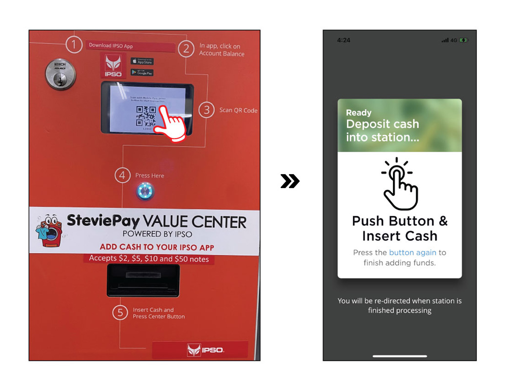 Step 5:<br>Scan the QR code in red arrow. The green screen will appear.