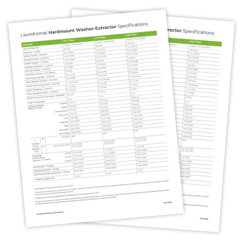 Vended Hardmount Washer-Extractor Specs